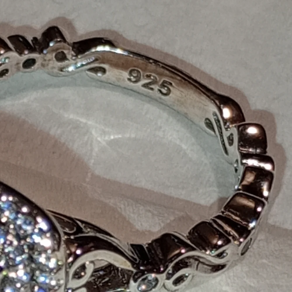 Sterling Silver Engagement And Wedding Band Ring Set/NWOT/Cocktail Ring & Band - Picture 16 of 16